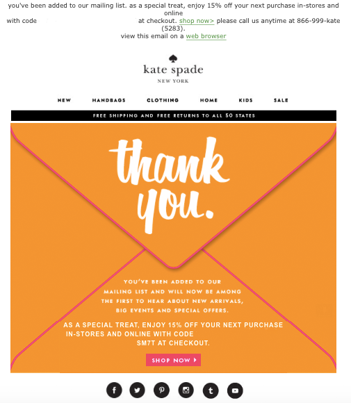 Stylish Email Marketing Welcome Email from Kate Spade
