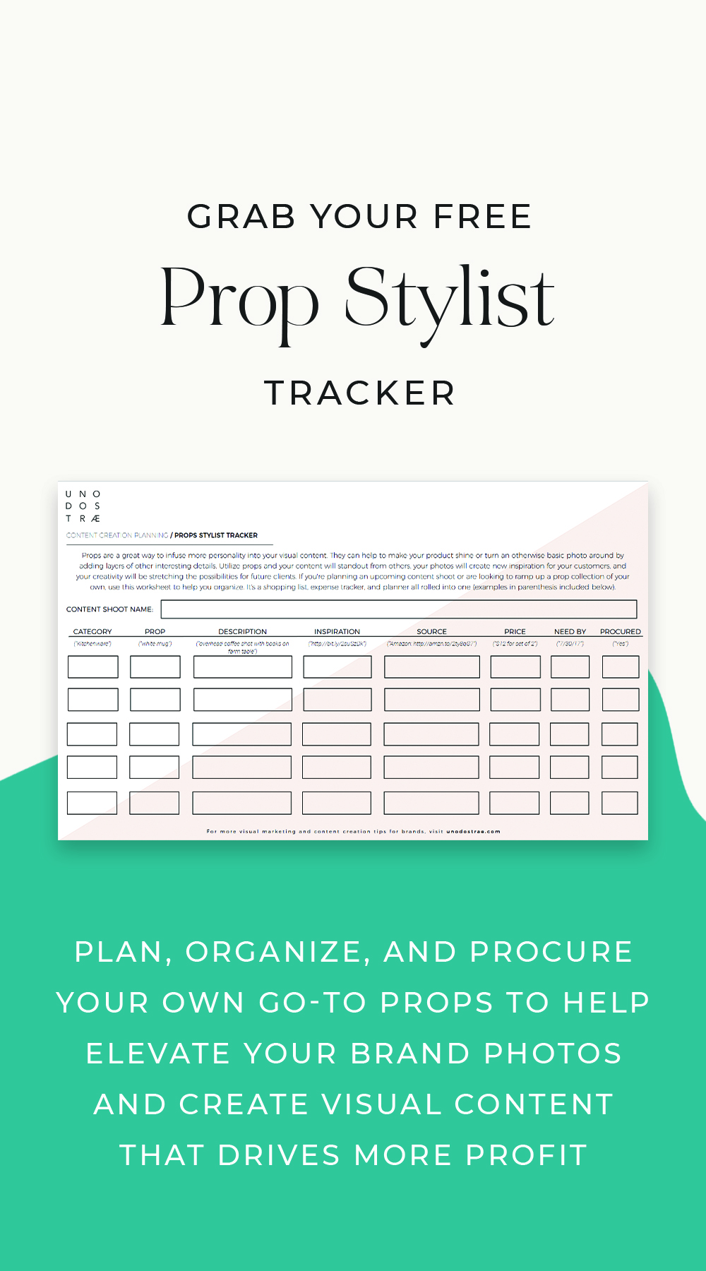 Download the Props Stylist Tracker, an interactive tool to help you plan and organize your list of props to elevate your brand photography and visual content